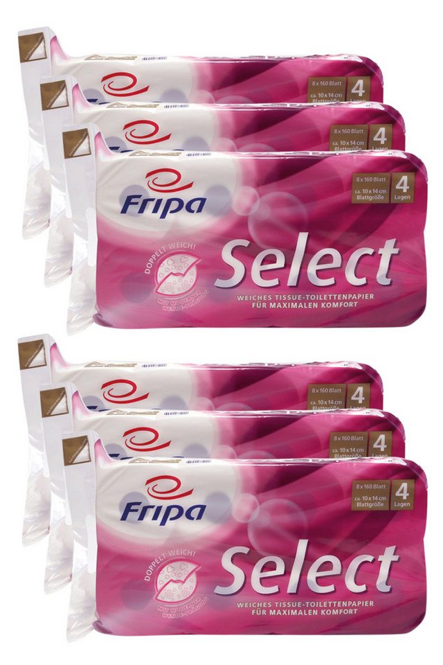 DocMed Toilettenpapier Fripa - Toilettenpapier select, 4-lagig (8 Rollen oder 6er Pack 48-St. Umweltfreundliches Toilettenpapier), Hohe Ergiebigkeit, Elegante Dekorprägung von DocMed