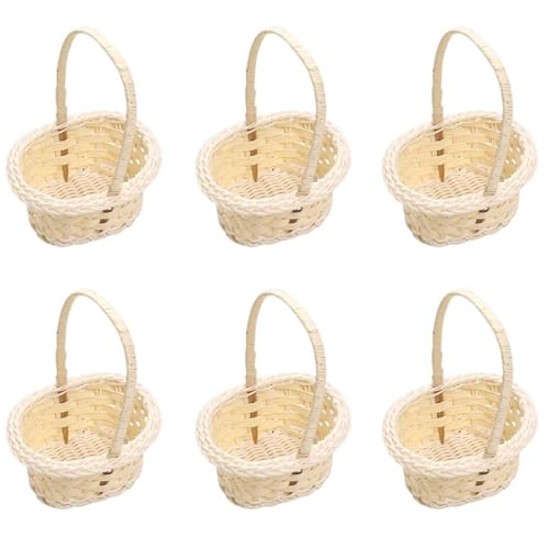 Docache geflochtene Mini-Blumenkörbe Henkel Geflochtener Blumenkorb Hochzeit Süßigkeiten Rattan Korb Dekokorb für Hochzeitszeremonie Kleiner Rattan Korb Obstkorb 6 Stück (Ovale) von Docache