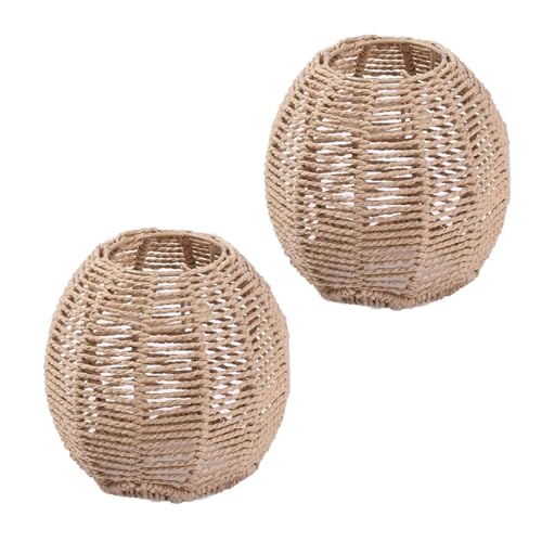 Hängelampe Gewebt Zylinder Lichtabdeckung Lampenschirm Stehlampe Vintage Kronleuchter Papierseil Gewebter Birnenschutz für Kücheninsel, Wohnzimmer, Café (Rund 2 Stück) von Docache