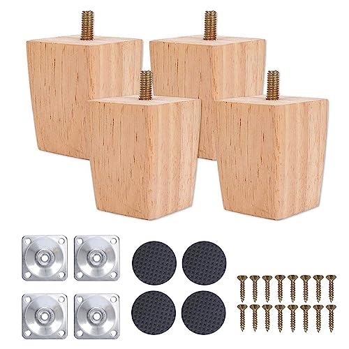 Sofa Ersatzbeine, 4 PCS Pack Möbelbeine Aus Holz, Tischbeine Holz, Möbelfüße Aus Holz, Holzfarbe Aus Eiche für Stühle Und Sofa, Mit Schrauben Und Filzgleiter(60mm) von Docache