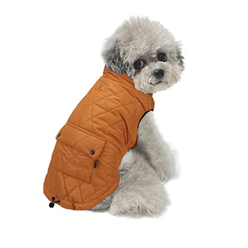 Dociote Hund Wintermantel Winterjacke mit Krageloch, Tasche, Baumwolle Gepolstert Hundemantel Weste für kleine Hunde 2XL Orange von Dociote