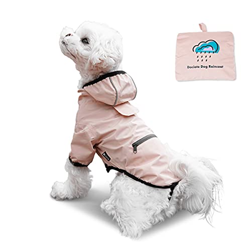 Dociote Hunde Regenjacke Regenmantel mit Kapuze Tasche wasserdichter Hundemantel Reflektierende Regencape für kleine mittelgroße Hunde Katzen Rosa M von Dociote