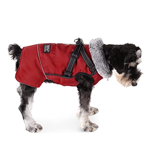 Dociote Hundemantel Hundejacke mit abnehmbarem Geschirr & Klettverschluss gefütterter & wasserdichter Wintermantel Winterjacke für kleine mittelgroße Hunde Rot XL von Dociote