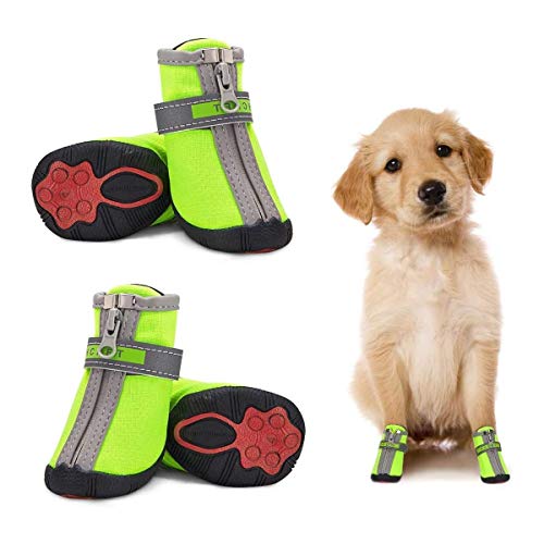 Dociote Hundeschuhe pfotenschutz 4 stücke mit Anti-Rutsch Sohle für kleine Hunde 4 Stück Grün 5# von Dociote