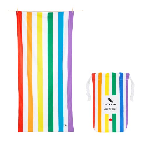 Dock & Bay Strandhandtuch - Schnell trocknende Mikrofaser, ohne Sand - Kompakt, Leicht - 100% recycelt - Inklusive Beutel - Summer - Rainbow Skies, Extra Large (200x90cm, 78x35) von Dock & Bay