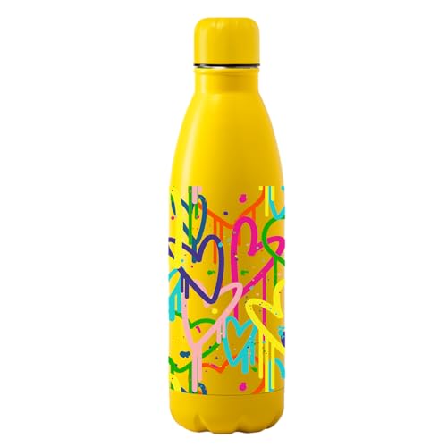 Docliick - Sport-Trinkflasche aus Edelstahl, 790 ml, Flasche mit exklusiven Originalzeichnungen und motivierenden Sprüchen. Doppelwandige Isolierflasche, Graffiti-Muster mit Herzen von Docliick