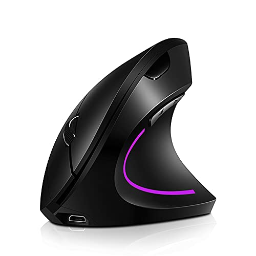 Docooler Vertikale Maus, kabellos, 2,4 G, ergonomische Maus, vertikal, wiederaufladbar, 3 DPI-Stufen, einstellbar, RGB-Flusslicht, Plug N Play, Schwarz von Docooler