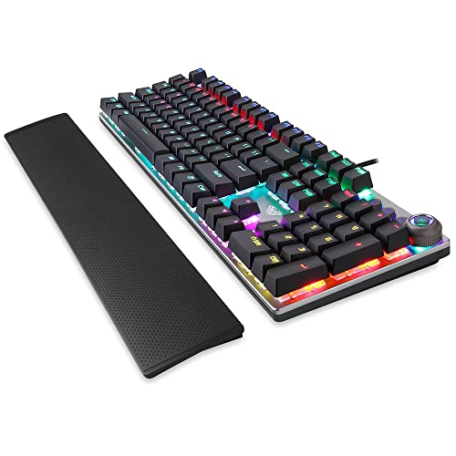 Docooler F2088 104 Tasten Wired Gaming Mechanische Punk Runde Tastatur Mixed Light Effect Metall Panel mit Wrist Pad Weiß (Blaue Schalter) von Docooler