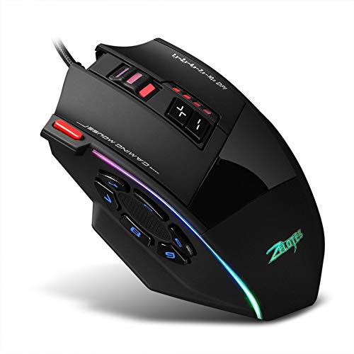 Zelotes C-13 Gaming Maus Wired 10000DPI,RGB,mit 13 Programmiertasten Einstellbar,128 KB Integrierter Speicher von Docooler