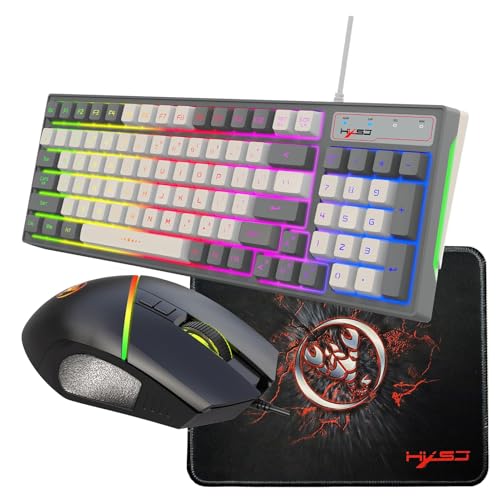 docooler Kabelgebundene Tastatur und Maus Combo mit Mauspad Kompakte Tastatur mit 96 Tasten mit bunten Lichtern 4 Geschwindigkeiten Leise Maus für Laptop/PC von Docooler