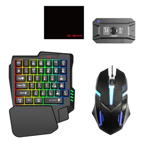 docooler Tastatur und Maus Konverter für mobile Spiele BT5.0 mit 25 Tasten Einhand-Tastatur, Maus, Handyhalterung, Mauspad 5er Set von Docooler