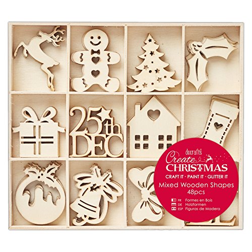 Docrafts Create Christmas Gemischte Formen aus Holz, Natur, 48 Stück von Papermania