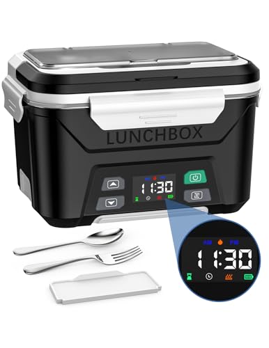Docusvect elektrische Lunchbox mit Akku, Electric Lunch Box for Adult mit automatischer Aufheizfunktion, 1,3L Lunchbox Erwachsene mit Isoliertasche, Gabel & Löffel und herausnehmbarer Trennplatte von Docusvect