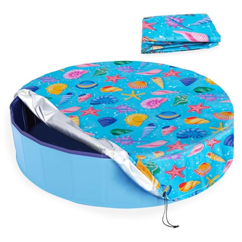 Docuwee Runde Poolabdeckung, 160 cm (5 Fuß), faltbare Kinder-Solarabdeckung, passend für Hunde-Schwimmbad, Haustier-Badewanne, staubdicht, Sicherheits-Poolabdeckung mit buntem Seestern von Docuwee