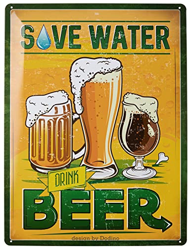 Dodino 30x40cm blechschilder SAVE WATER DRINK BEER, Dekoratives Wohnaccessoire, Schild bier, Bier schild, Deko Metallschild Schild für alle Bar Theke oder Pub Besitzer von Dodino