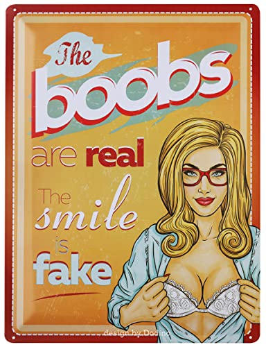 Dodino 30x40cm blechschilder pin up, Boobs are real, smile is fake, nostalgic Deko Metallschild Schild von Dodino