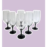 6 Vintage Luminarc Domino Bier Longdrink Gläser 80Er Schwarz Pokal Kelch Art Deco Revival Champagner Postmodern Humpen von DodoVintageShop