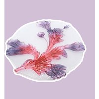 Vintage Große Anbietschale Walther Glas Akanthusblatt Blatt 80Er 1980 Lila Violett Pink Rot Flieder Platte Kuchen Torte von DodoVintageShop