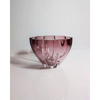 Vintage Kristall Glas Schale Schüssel Seguso Technik Cranberry Rot Magenta 1980 80Er Blumen Floral Blüte Form Violett von DodoVintageShop