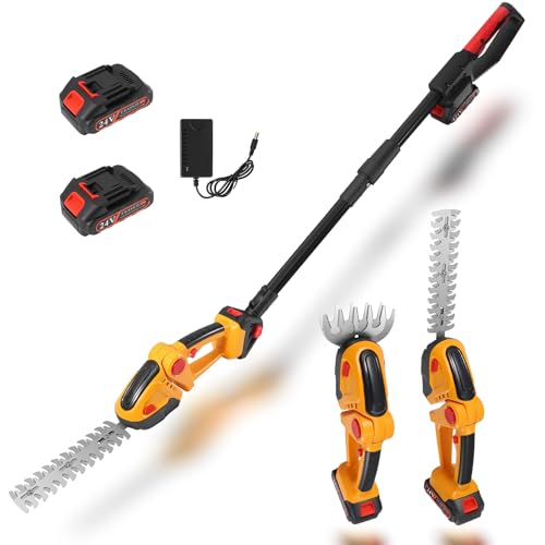 3 in 1 Akku Teleskop Heckenschere, Akku Grasschere und Strauchschere mit 2 * 1.5Ah Batterien, Heckenschere Teleskop bis zu 1.6 m Reichweite, Messerlänge 225 mm & 65mm, 90°Abwinkelbarer Kopf von DoeDoefong