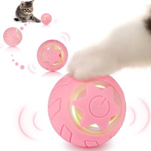Interaktives Katzenspielzeug, intelligentes Spielzeug für Katzen, weicher automatischer Katzenball, geeignet für Katzen und Welpen, wiederaufladbar Typ C, Silikonspielzeug, 4,1 x 4,1 x 4,1 cm, Rosa von DoeDoefong
