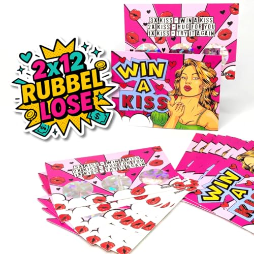 24 x Rubbellose JGA Party | Junggesellenabschied Spiel | Bauchladen Produkte | Win A Kiss Scratchcard | JGA Spiel | Partyrubbellose | Verkaufen | Lustig JGA | Geld verdienen für die Party | Rubbellos von Doedelboy