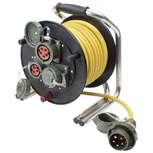 Dönges Leitungsroller Feuerwehr 400 V, 16 A, CEE, CEE 5-pol (Kabeltrommel Verlängerungsleitung Starkstrom) Eingang: 1 x Stecker CEE 5-pol IP67/Ausgang: 1 x Kupplung CEE 5-pol IP67 von Dönges