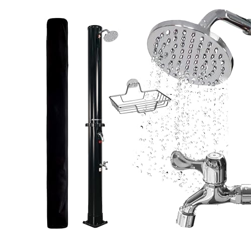 Dönges NovaTerra Solardusche schwarz mit 40L Tank - Gartendusche mit Regenduschkopf, Fußdusche, Schutzhaube & Ablageschale - Duschsystem für Garten & Camping, Wassererwärmung bis 60°C ohne Strom von Dönges