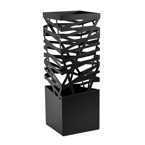Dönges Premium Regenschirmständer aus Metall mit Abtropfschale & Haken | Platzsparend 15x15x45 cm | Schirmständer in elegantem schwarz | Werkzeuglose Montage | Ideal für Regenschirme, Wanderstöcke von Dönges
