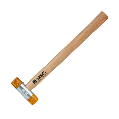 Dönges Rückschlagfreier Schonhammer mit lackiertem Eschenstiel | Ø 22 mm | 140 g leicht | Austauschbare Köpfe in Gelb | Made in Germany | Kunststoffhammer, Gummihammer, Multifunktionshammer von Dönges