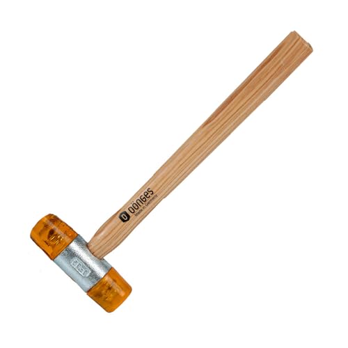 Dönges Rückschlagfreier Schonhammer mit lackiertem Eschenstiel | Ø 32 mm | 340 g leicht | Austauschbare Köpfe in Gelb | Made in Germany | Kunststoffhammer, Gummihammer, Multifunktionshammer von Dönges