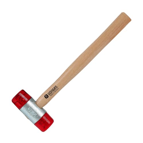 Dönges Rückschlagfreier Schonhammer mit lackiertem Eschenstiel | Ø 40 mm | 567 g leicht | Austauschbare Köpfe in Rot | Made in Germany | Kunststoffhammer, Gummihammer, Multifunktionshammer von Dönges