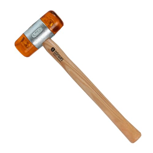 Dönges Rückschlagfreier Schonhammer mit lackiertem Eschenstiel | Ø 50 mm | 880 g leicht | Austauschbare Köpfe in Gelb | Made in Germany | Kunststoffhammer, Gummihammer, Multifunktionshammer von Dönges