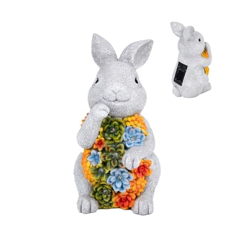 Dönges Solar Gartenfiguren Hase | Gartendeko für Draußen | mit Sukkulenten und 7 LED Leuchten | Balkon Dekoration | Figur | Geschenke für Frauen/Mama oder Oma | süße Deko von Dönges