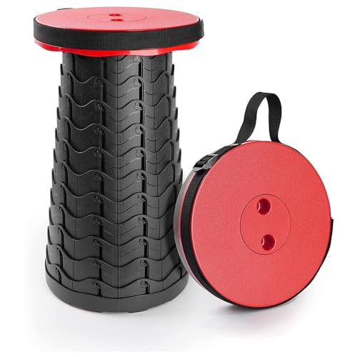 Dönges Teleskophocker, Traglast 180 kg, rot/schwarz (Stuhl Hocker Sessel Klapphocker Campinghocker) Material: Nylon und Polypropylen/Abmessung Ø x H: 250 x 450 mm/Höhenverstellbar: 65-450 mm von Dönges