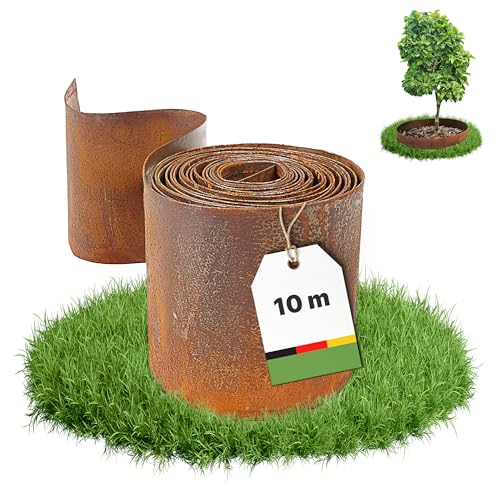 Dönges Rasenkante aus Cortenstahl 10 m - Beeteinfassung aus Metall 14 cm hoch - Einfache Montage - Beetumrandung mit Rostoptik, 0,75mm Dicke von Dönges