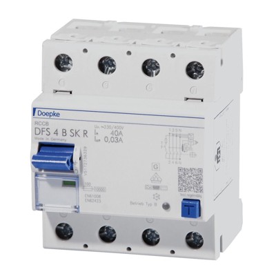 FI-Schutzschalter B 4p 400V 40A 0,03A 4TE REG DIN-Schiene(REG) 10kA 3kA/stoß von Doepke