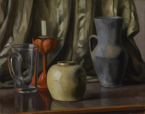 DOeraa Leinwand Bilder Kunstdrucke Leinwand Plakat Berühmtes Gemälde Stillleben mit Kerze und Tontöpfen von Roger Eliot Fry für Wohnzimmer 60x90cm von DoerAa