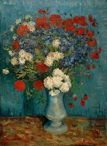 DOeraa Moderne Leinwand Bilde Leinwand Abstrakt Kunstwerk Klassische Malerei Stilllebenvase mit Kornblumen und Mohnblumen von Vincent Van Gogh für Bürodekoration 60x90cm von DoerAa