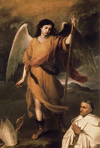Leinwanddruck Und Poster Wand-Kunst Bild Reproduktion Erzengel Raphael mit Bischof Domonte von Bartolomé Esteban Murillo für Wohnkultur 60x90cm von DoerAa