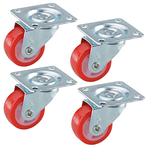 Dörner + Helmer 450124 4er rote Polyurethan (PU) Mini-Lenkrollen 30 mm mit Schrauben, Tragkraft 60 kg/Set von Dörner + Helmer