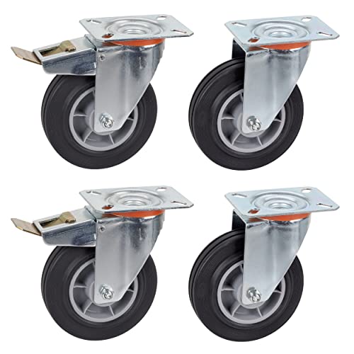 Dörner + Helmer 4er Set Transportgeräte-Lenkrolle 125 mm TPE, Platte 100 x 85 mm, Rollenmix, Tragkraft 300 kg/Set von Dörner + Helmer