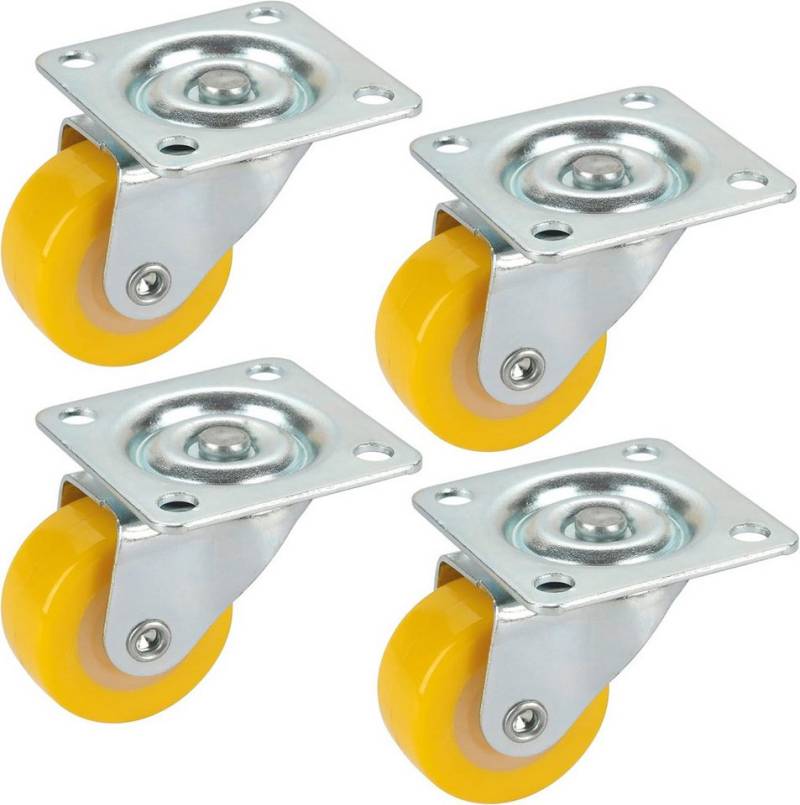 Dörner + Helmer Schwerlastrolle, Polyurethan Lenkrollen-Set 4er inkl. Schrauben Gelb 30x14mm, Tragkraft von Dörner + Helmer