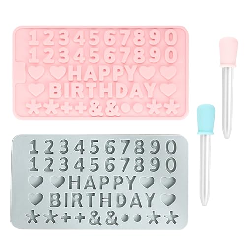 2 Stück Buchstaben Silikonformen, Pralinenform Silikon, Zahlen Fondant Schokoladen Formen für Kuchen-dekoration, Kinder, Geschenke, mit Tropfern von Xiaomoyu