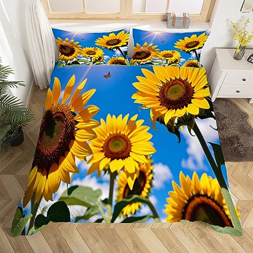 DofFo Sonnenblume Retro Bettwäsche 135x200 cm Weiche Mikrofaser Blumenmuster Bettwäsche-Set mit Reißverschluss 3 Teilig Bettbezüge mit Kissenbezug 80x80 cm von DofFo