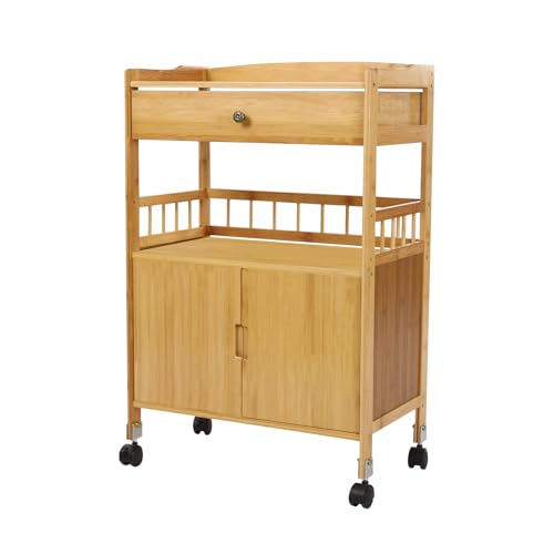 Dofanqing Bambus-Aufbewahrungswagen Küchenwagen Servierwagen mit Schränken Schubladen 4 Spiralrädern modernes Design geeignet für Küche Bad oder Wohnzimmer (Holzfarbe) von Dofanqing