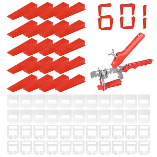601 Stück Fliesen Nivelliersystem Nivelliersystem Nivelierset Fliesen Fliesenkeile mit Flieseneinsätze 2mm 3mm Zuglaschen Zange für Fliesen Zuglaschen für Fliesen Wandfliesen Bodenfliesen von Dog's Booty