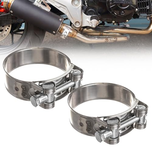 2 Stück Motorrad Auspuffschelle 304 Schlauchschellen Edelstahl Gelenkbolzenschelle Edelstahl 52-55mm Rohrschelle Einstellbare Auspuff Schellen für Turbinenabflussrohr Ablassventil Auspuffanschluss von Dog's Booty