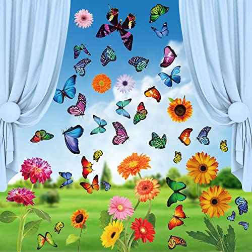 Fensterbilder Kinderzimmer Fensterbilder Frühling Fensterbilder Selbstklebend Fensterbilder Blumen Schmetterlinge Fenstersticker PVC Fensterdeko für Baby Shower Kinderzimmer Party Zubehör 9 Blatt von Dog's Booty