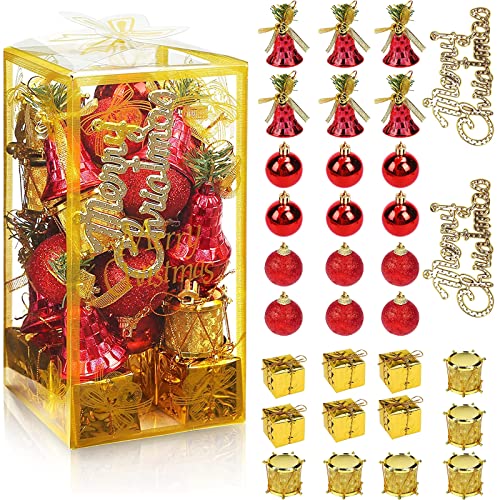 Weihnachtskugeln Weihnachtsbaumschmuck Rot Gold Weihnachtsbaumkugeln Set Christbaumschmuck Weihnachtskugeln Kunststoff Klein mit Aufhänger Weihnachtsdeko für Weihnachten Hochzeit Party 32 Stück von Dog's Booty